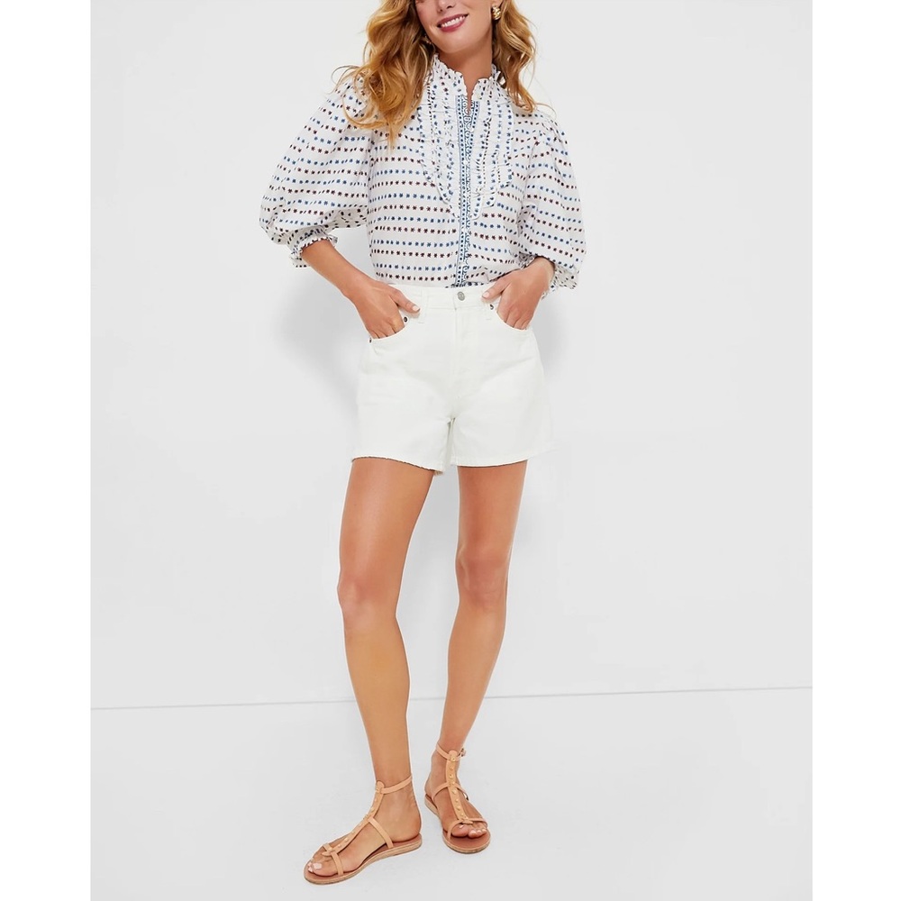 OLIPHANT Ellis Blue Ruffle Front Button Blouse - Picture 2 of 12